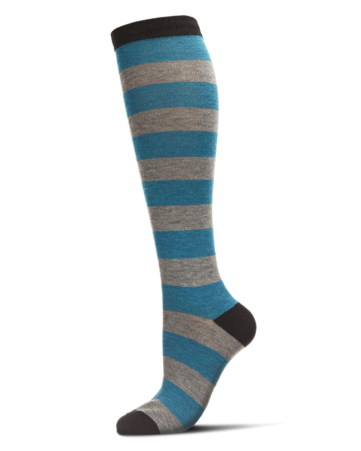 Women's Soft Shaded Stripes Cashmere Blend Knee High Socks : Color: Majestic Blue Heather