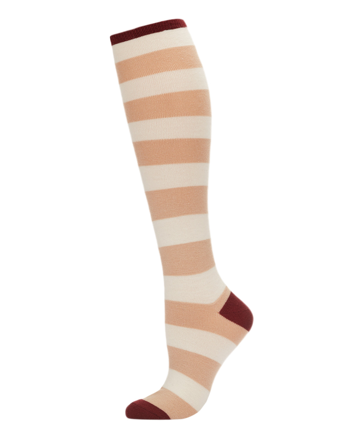 Women's Soft Shaded Stripes Cashmere Blend Knee High Socks : Color: Starfish/Cabernet