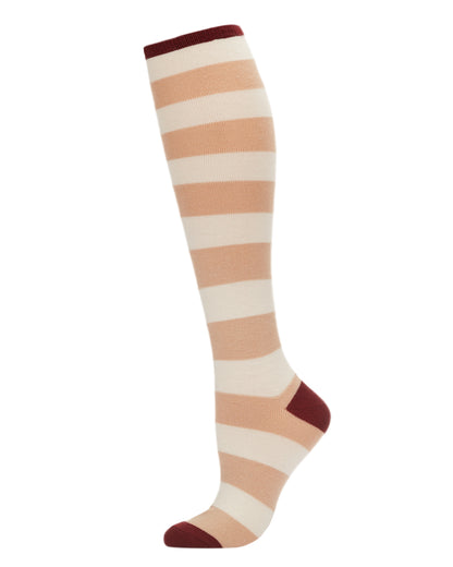 Women's Soft Shaded Stripes Cashmere Blend Knee High Socks : Color: Starfish/Cabernet