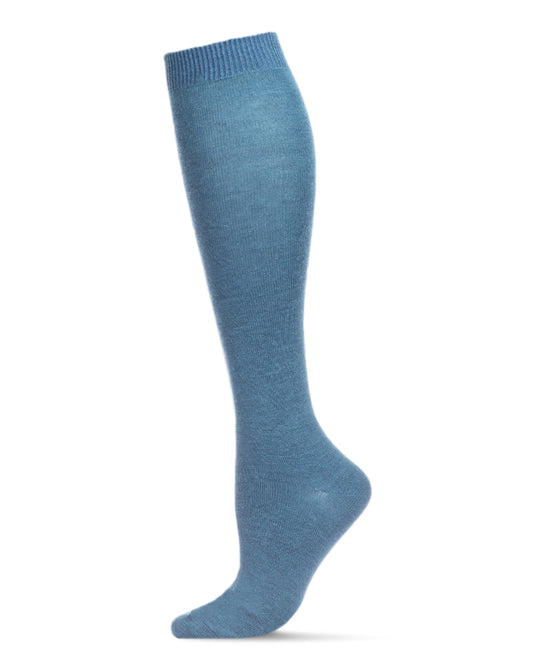 Women's Soft Flat Knit Cashmere Blend Knee High Socks : Color: Majestic Blue Heather