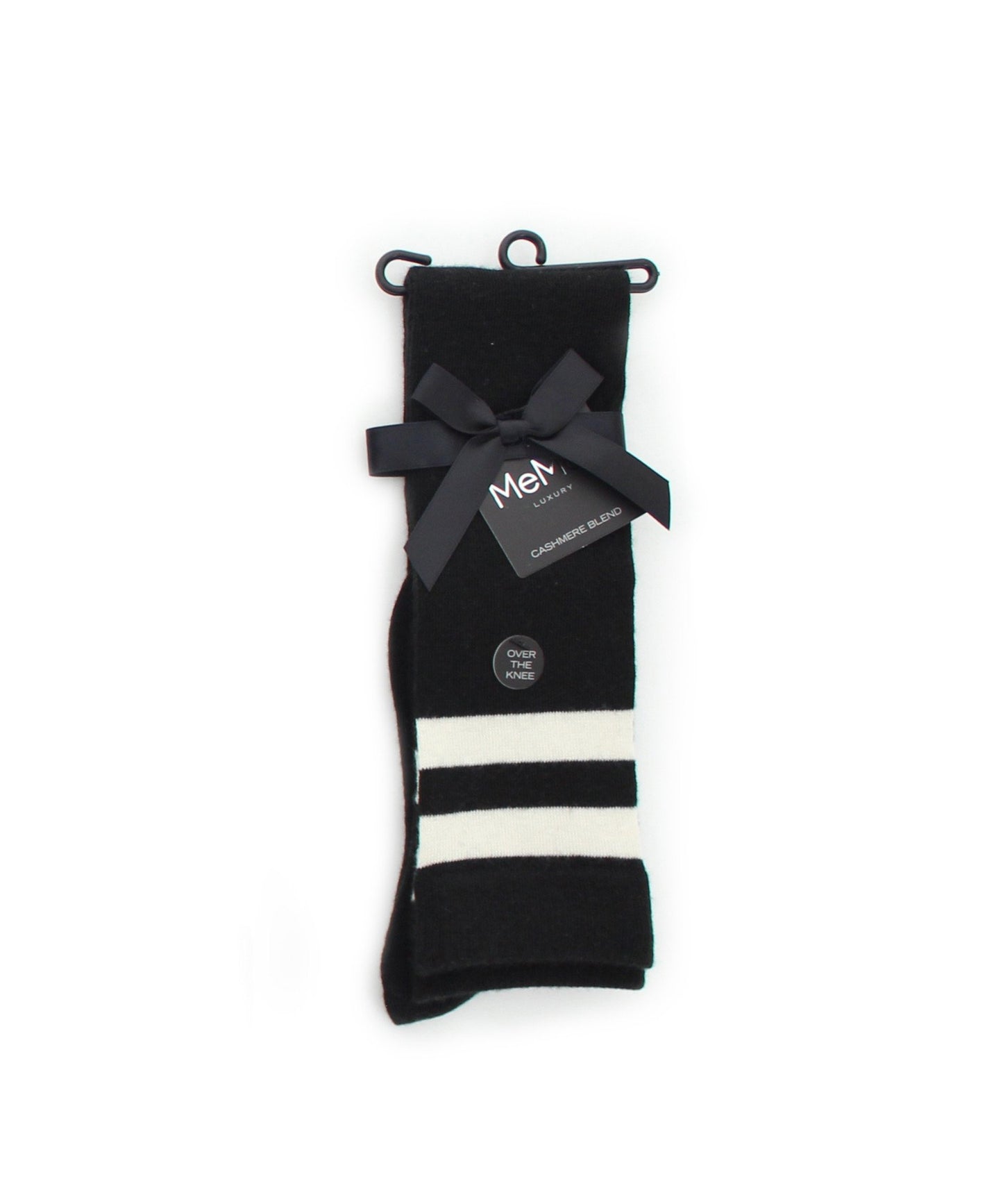 Top Stripe Cashmere Blend Over The Knee Warm Socks : Color: Black