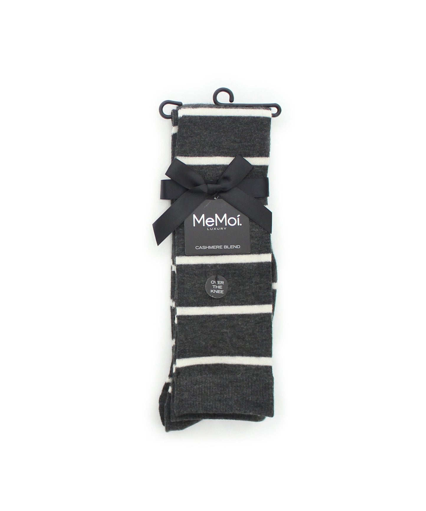 Simple Stripe Cashmere Blend Over The Knee Warm Socks : Color: Black