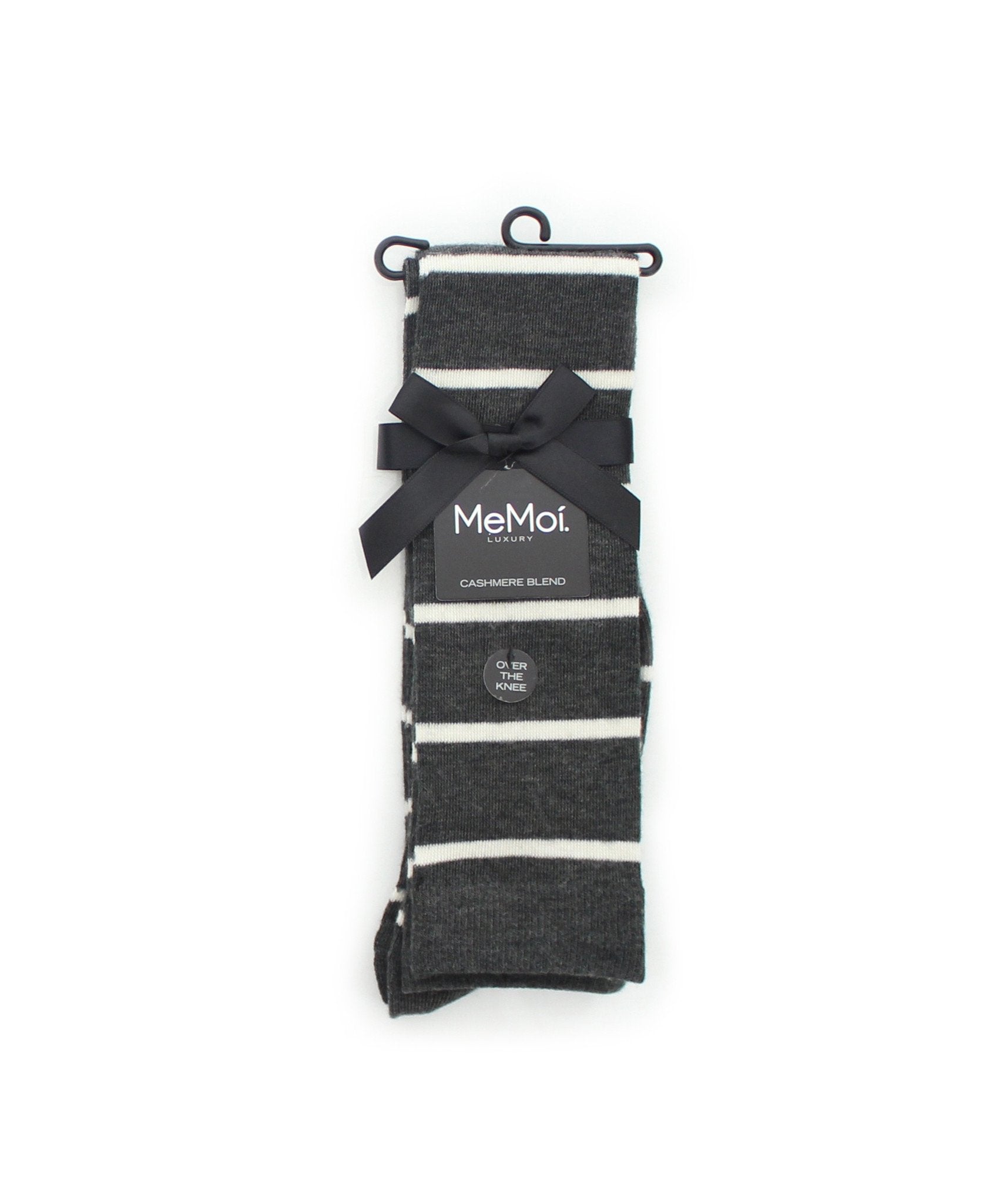 Simple Stripe Cashmere Blend Over The Knee Warm Socks : Color: Black