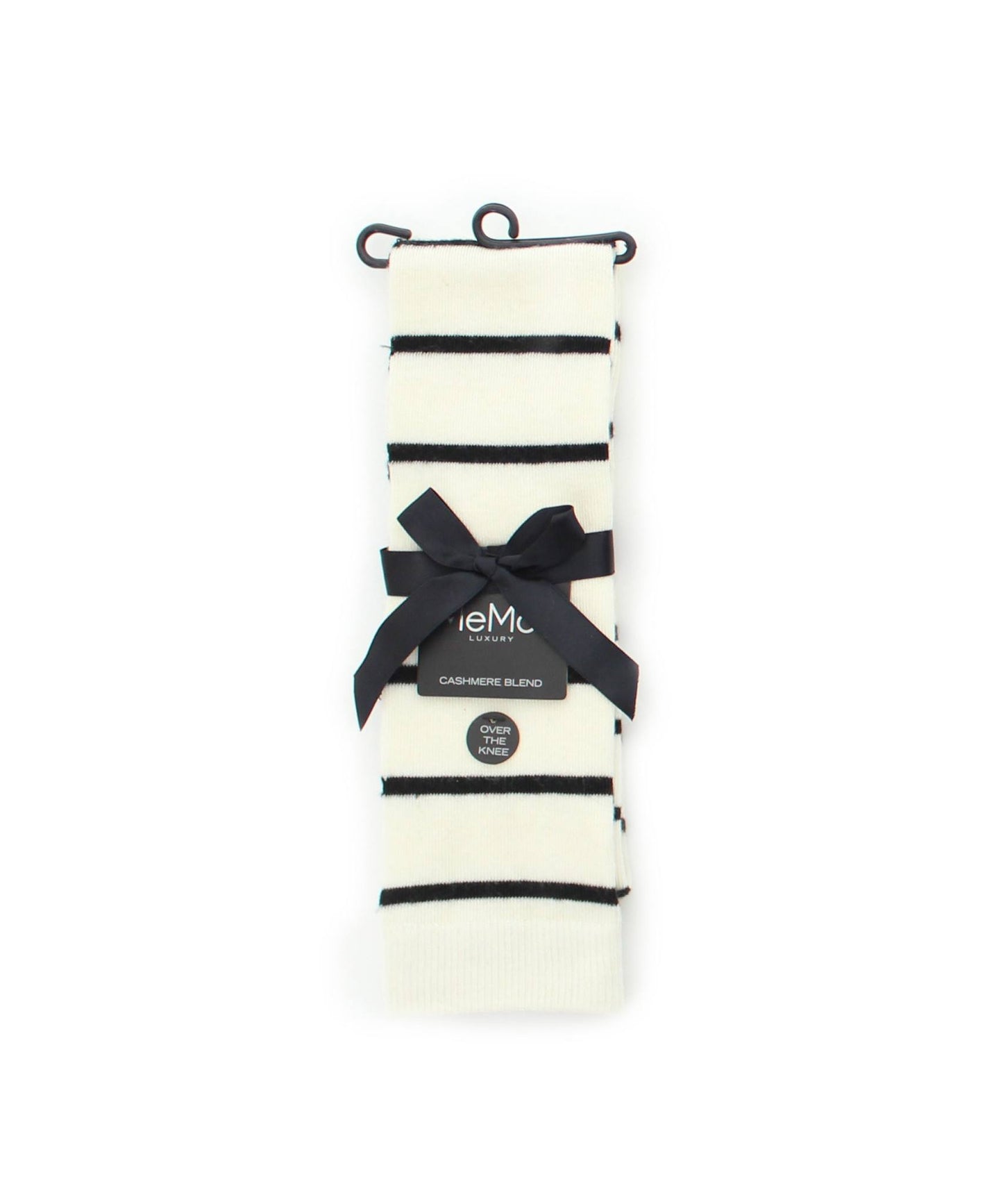 Simple Stripe Cashmere Blend Over The Knee Warm Socks : Color: Black