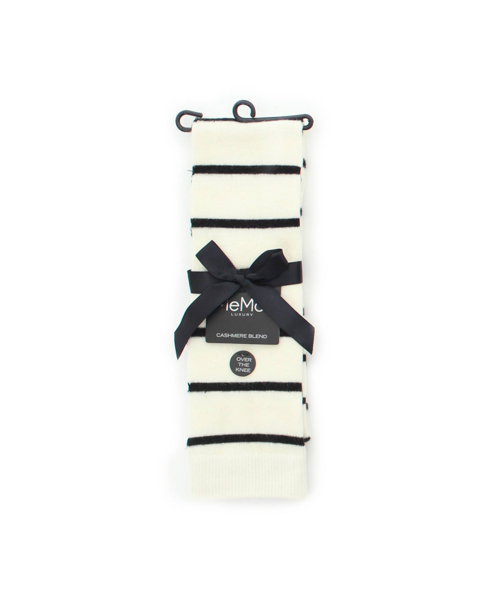 Simple Stripe Cashmere Blend Over The Knee Warm Socks : Color: Black