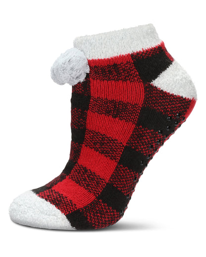 Women's Buffalo Plaid Buttersoft Plush Lined Low Cut Socks : Color: Red