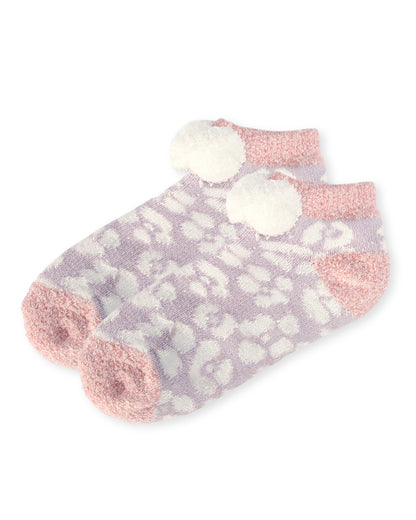 Women's Leopard Buttersoft Plush Lined Low Cut Socks : Color: Lilac