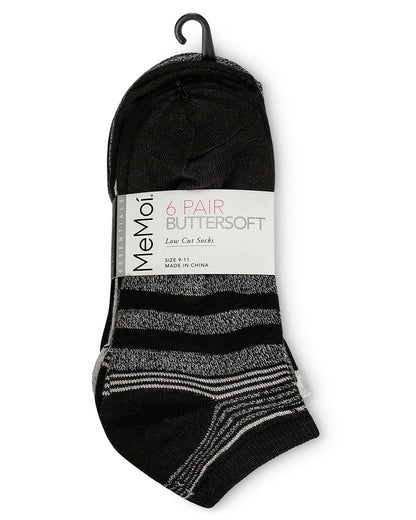 Women's 6 Pair Pack ButterSoft Stripe Low-Cut Socks : Color: Black