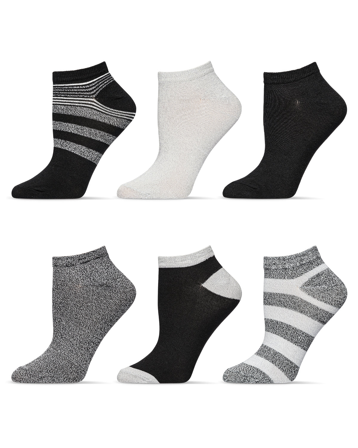 Women's 6 Pair Pack ButterSoft Stripe Low-Cut Socks : Color: Black