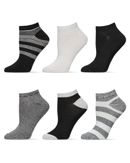 Women's 6 Pair Pack ButterSoft Stripe Low-Cut Socks : Color: Black
