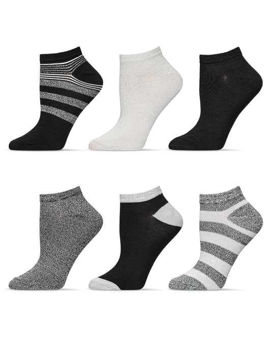 Women's 6 Pair Pack ButterSoft Stripe Low-Cut Socks : Color: Black
