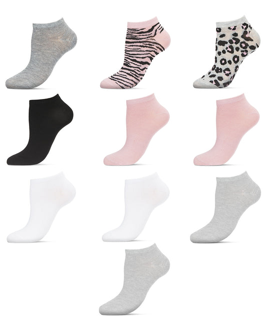 Women's 10 Pair Pack Leopard Print Low Cut Socks : Color: Gray Heather