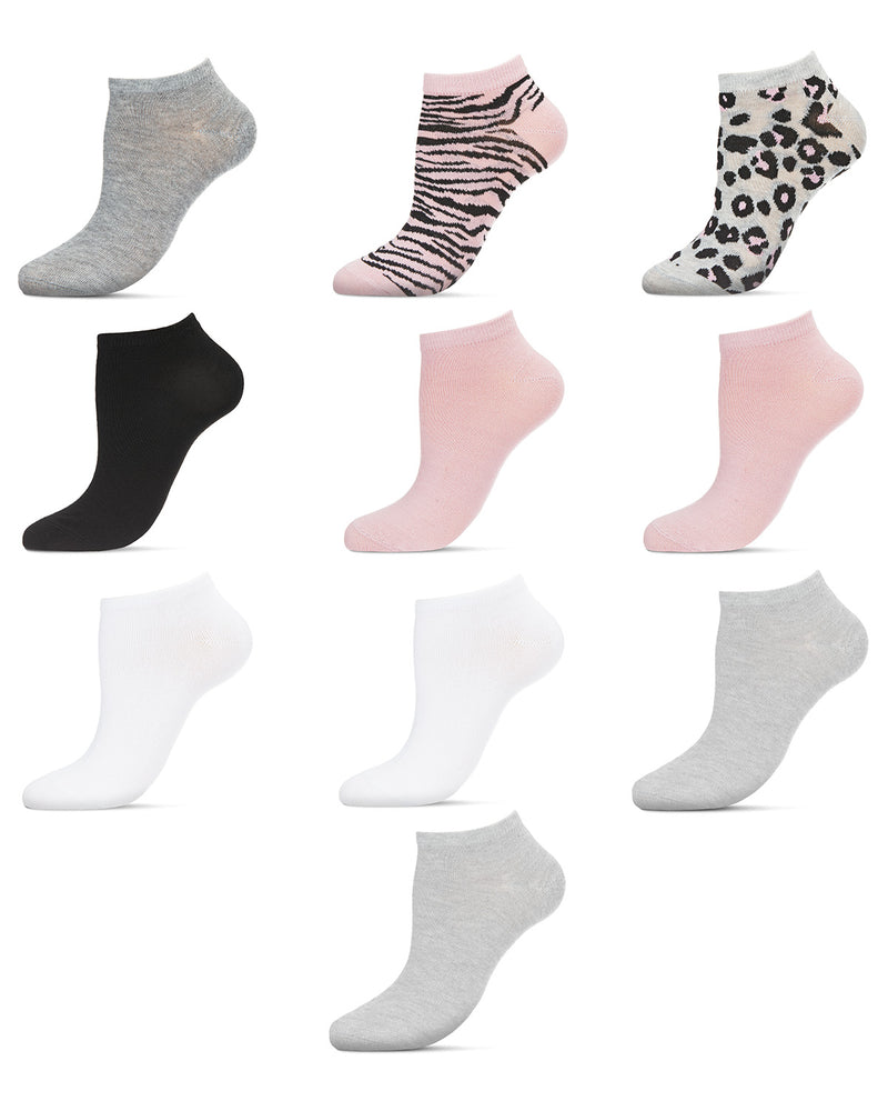 Women's 10 Pair Pack Leopard Print Low Cut Socks