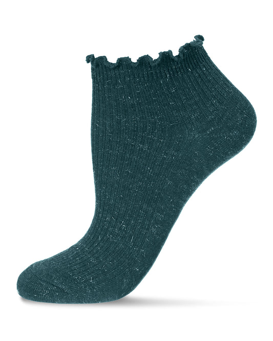 Sparkle Rib Scalloped Cuff Low Cut Socks : Color: Teal