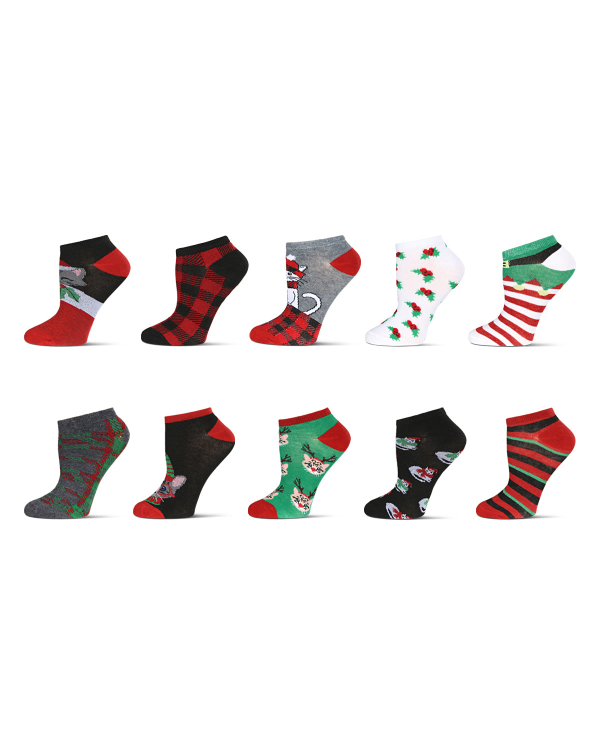 Women's 10 Pair Pack Holiday Kitty Low Cut Socks : Color: Med Gray Heather