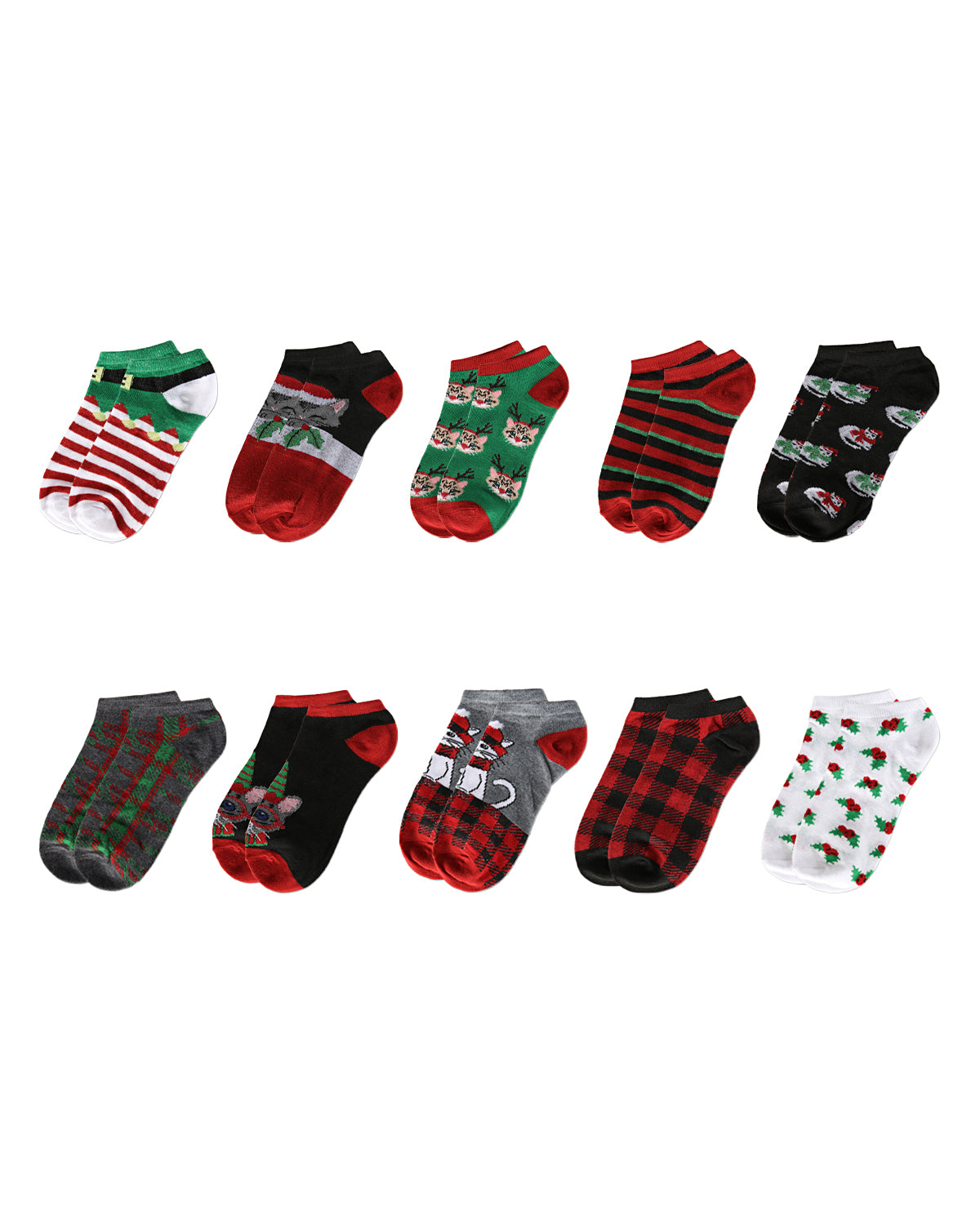 Women's 10 Pair Pack Holiday Kitty Low Cut Socks : Color: Med Gray Heather