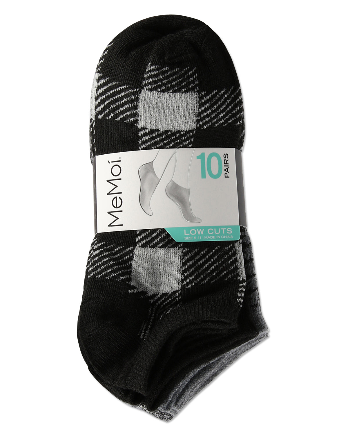 Women's 10 Pair Pack Buffalo Check Low Cut Socks : Color: Black