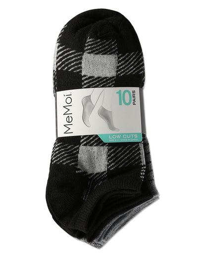Women's 10 Pair Pack Buffalo Check Low Cut Socks : Color: Black