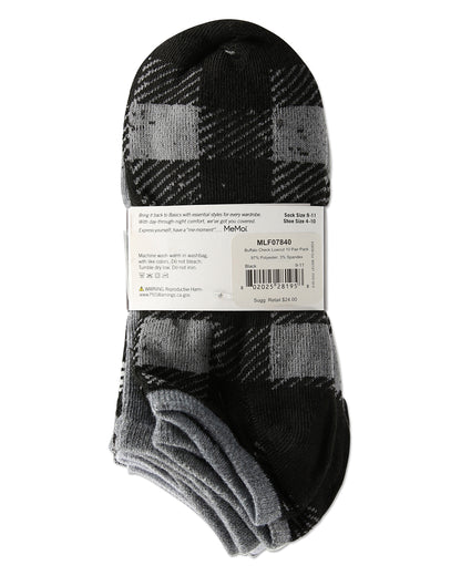 Women's 10 Pair Pack Buffalo Check Low Cut Socks : Color: Black