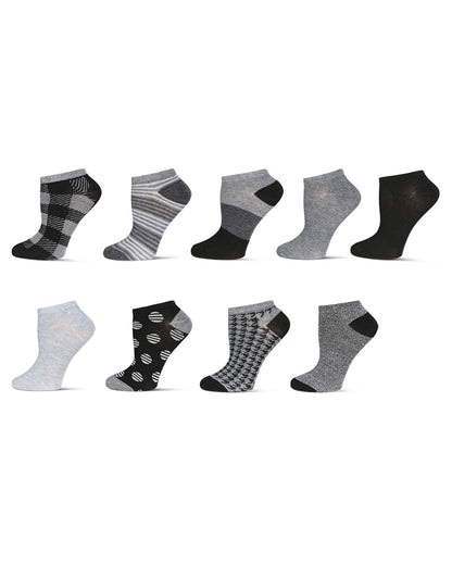 Women's 10 Pair Pack Buffalo Check Low Cut Socks : Color: Black