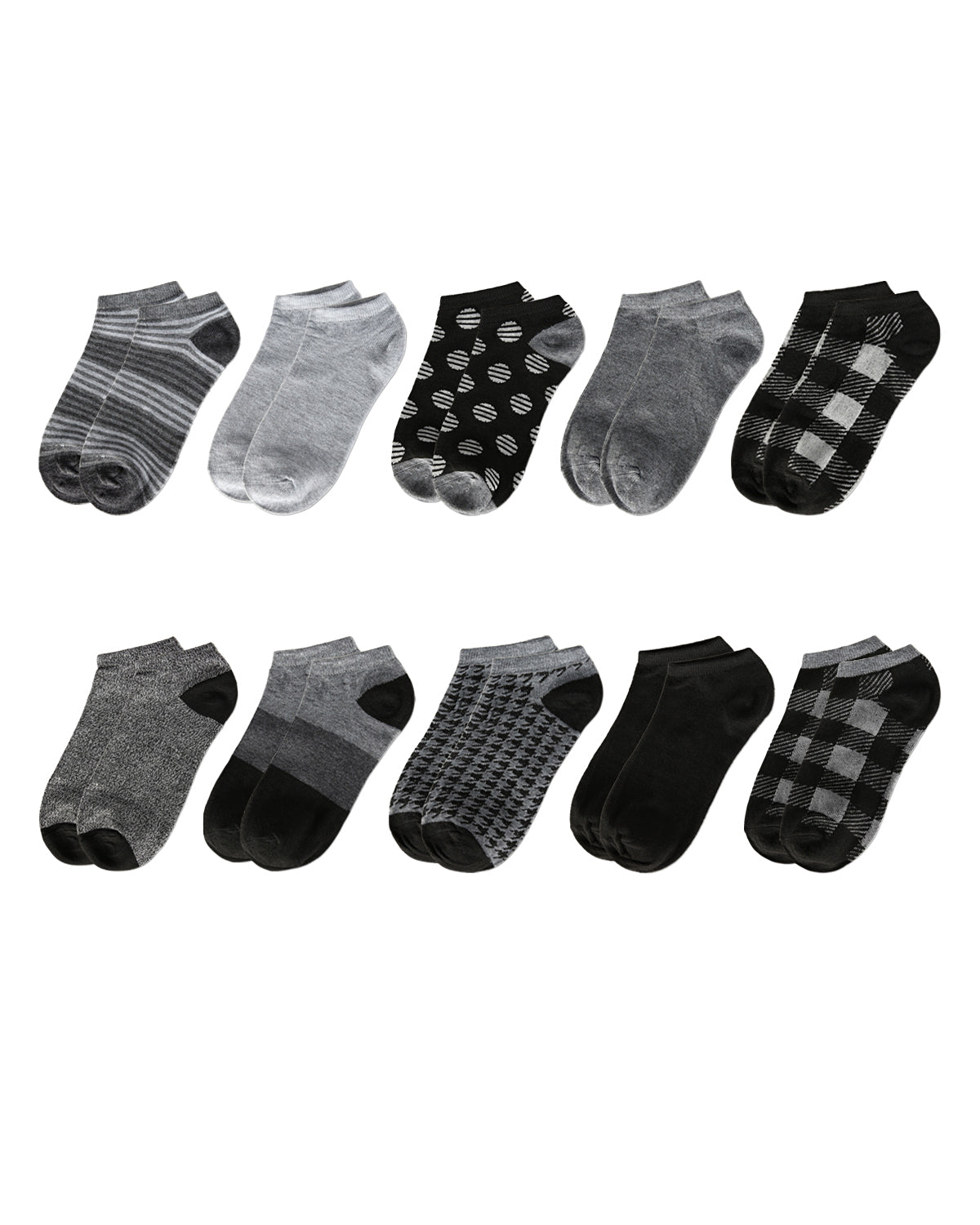 Women's 10 Pair Pack Buffalo Check Low Cut Socks : Color: Black
