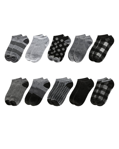 Women's 10 Pair Pack Buffalo Check Low Cut Socks : Color: Black