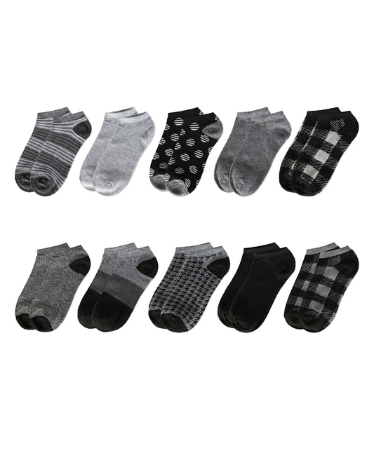 Women's 10 Pair Pack Buffalo Check Low Cut Socks : Color: Black