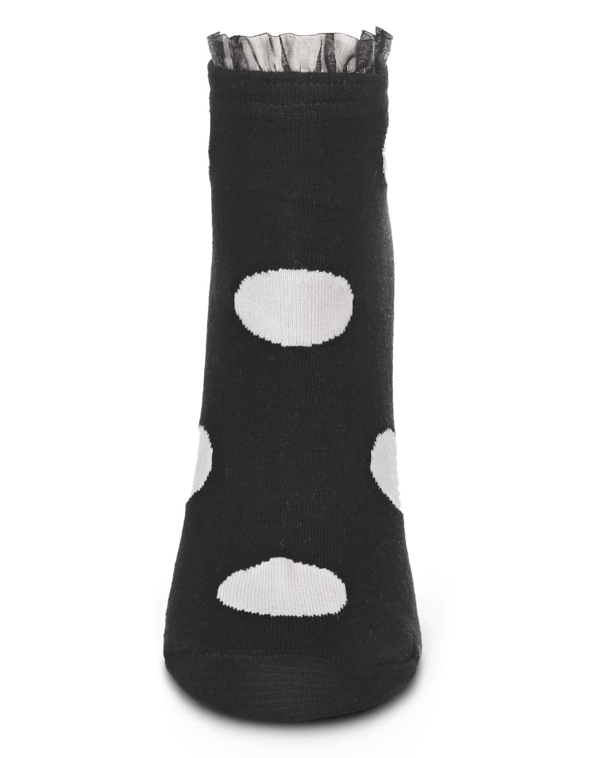 Women's Ruffle Polka Dot Cotton Blend Low-Cut Socks : Color: Black
