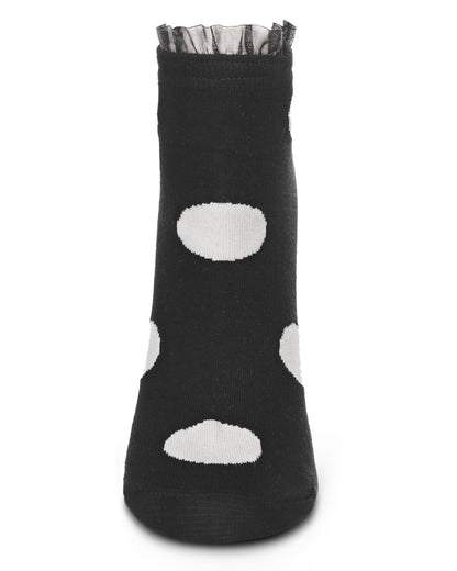 Women's Ruffle Polka Dot Cotton Blend Low-Cut Socks : Color: Black