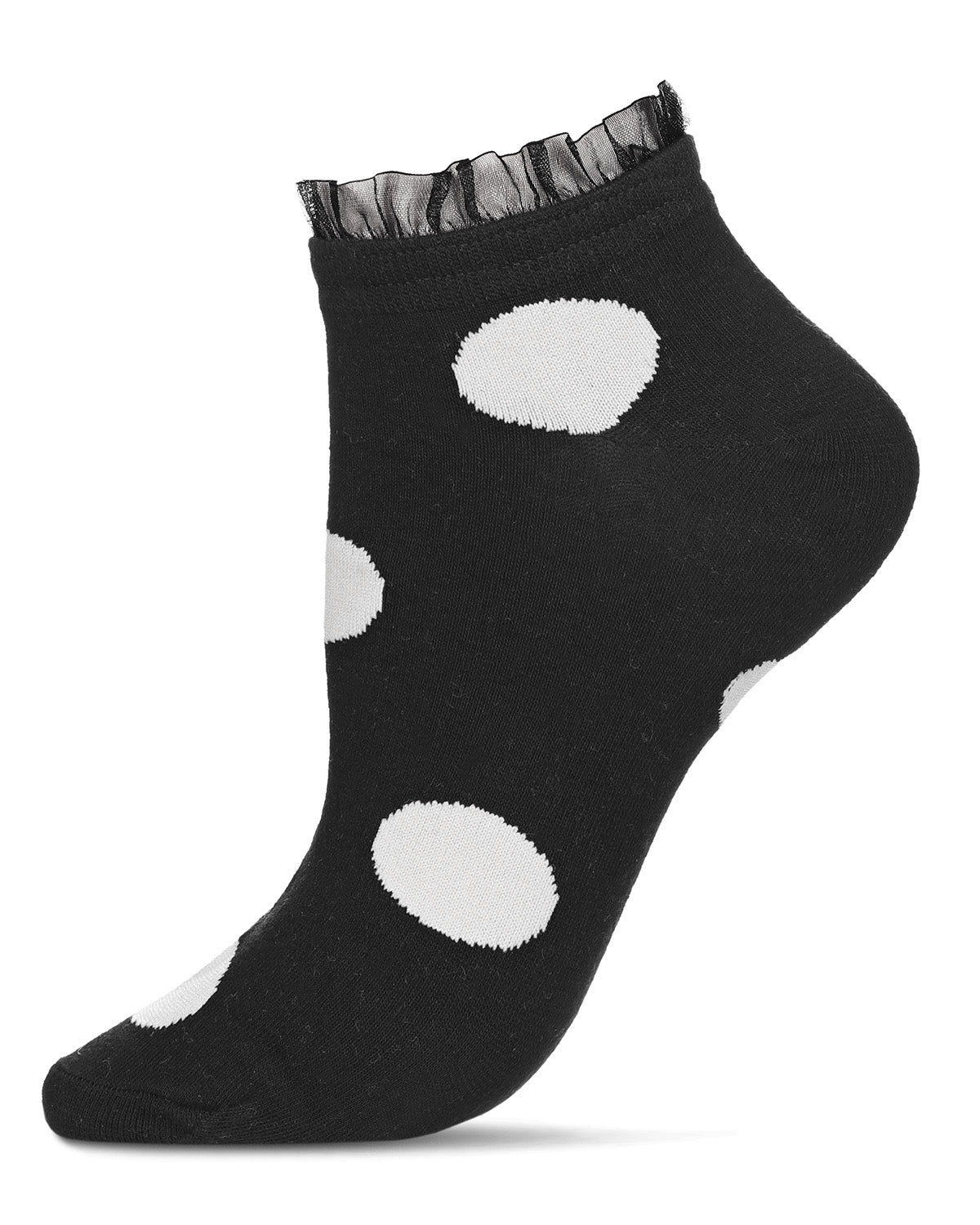 Women's Ruffle Polka Dot Cotton Blend Low-Cut Socks : Color: Black