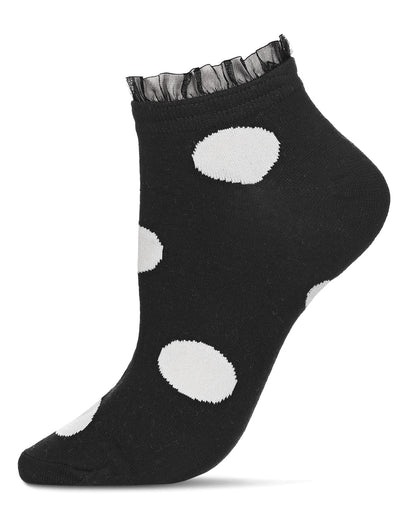 Women's Ruffle Polka Dot Cotton Blend Low-Cut Socks : Color: Black
