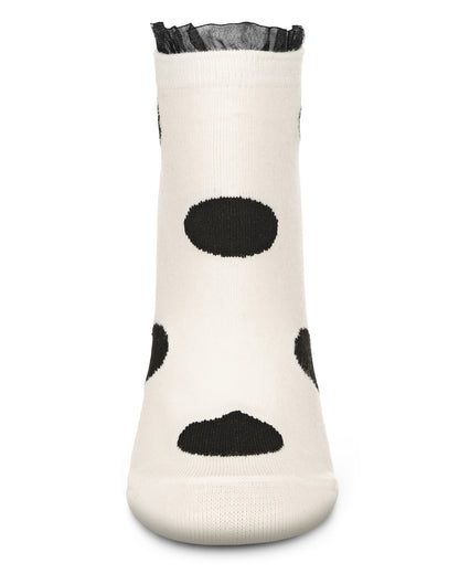 Women's Ruffle Polka Dot Cotton Blend Low-Cut Socks : Color: Black