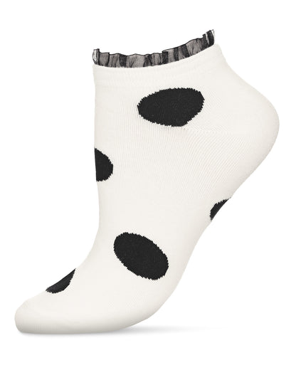 Women's Ruffle Polka Dot Cotton Blend Low-Cut Socks : Color: Ivory