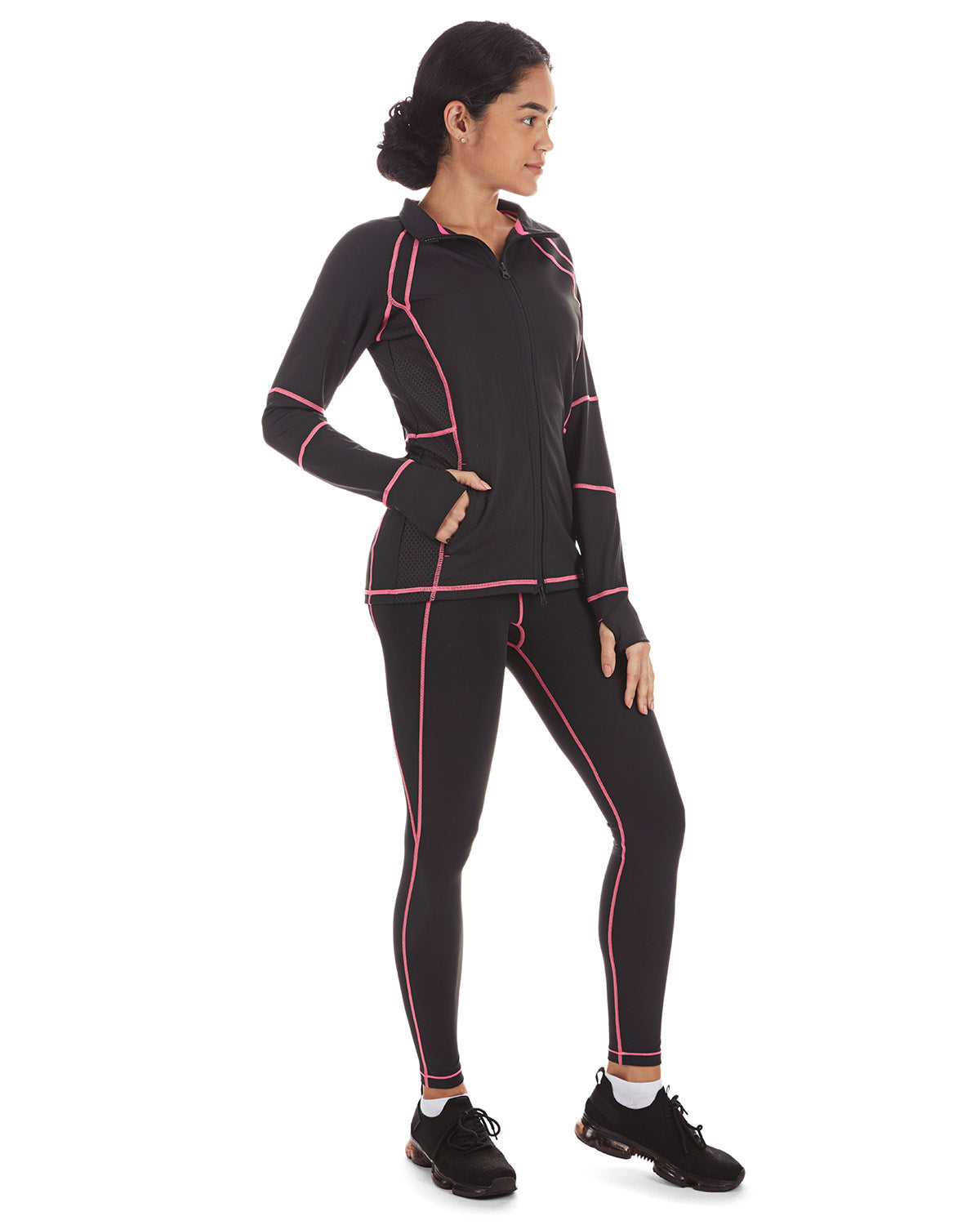 Women's Neon Stitching High-Waist Performance Shaping Leggings : Color: Black