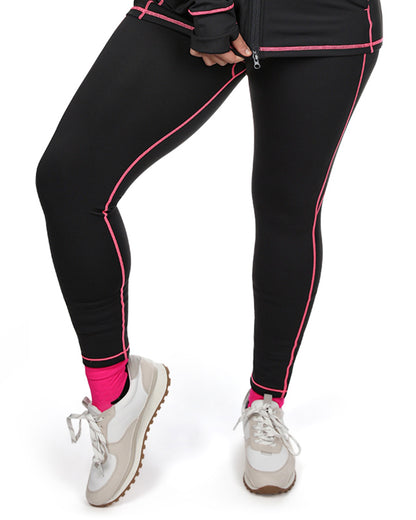 Women's Neon Stitching High-Waist Performance Shaping Leggings : Color: Black