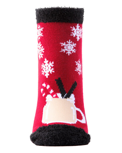 Women's Eggnog Low-Cut Non-Skid Holiday Socks : Color: Red