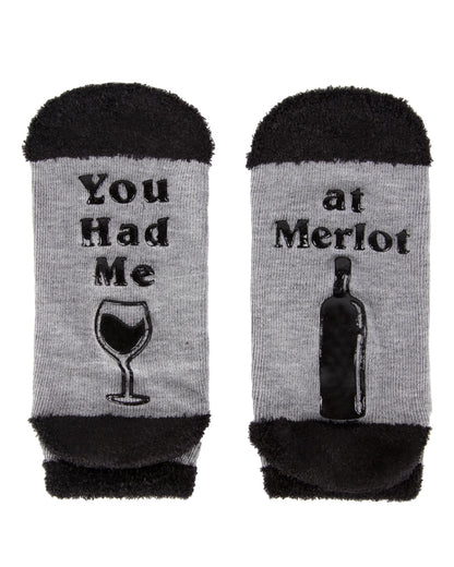 Women's You Had Me At Merlot Low-Cut Non-Skid Socks : Color: Medium Gray Heather