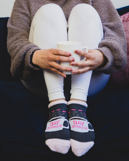 Women's Coffee Drinker Low-Cut Non-Skid Socks : Color: Dark Gray Heather