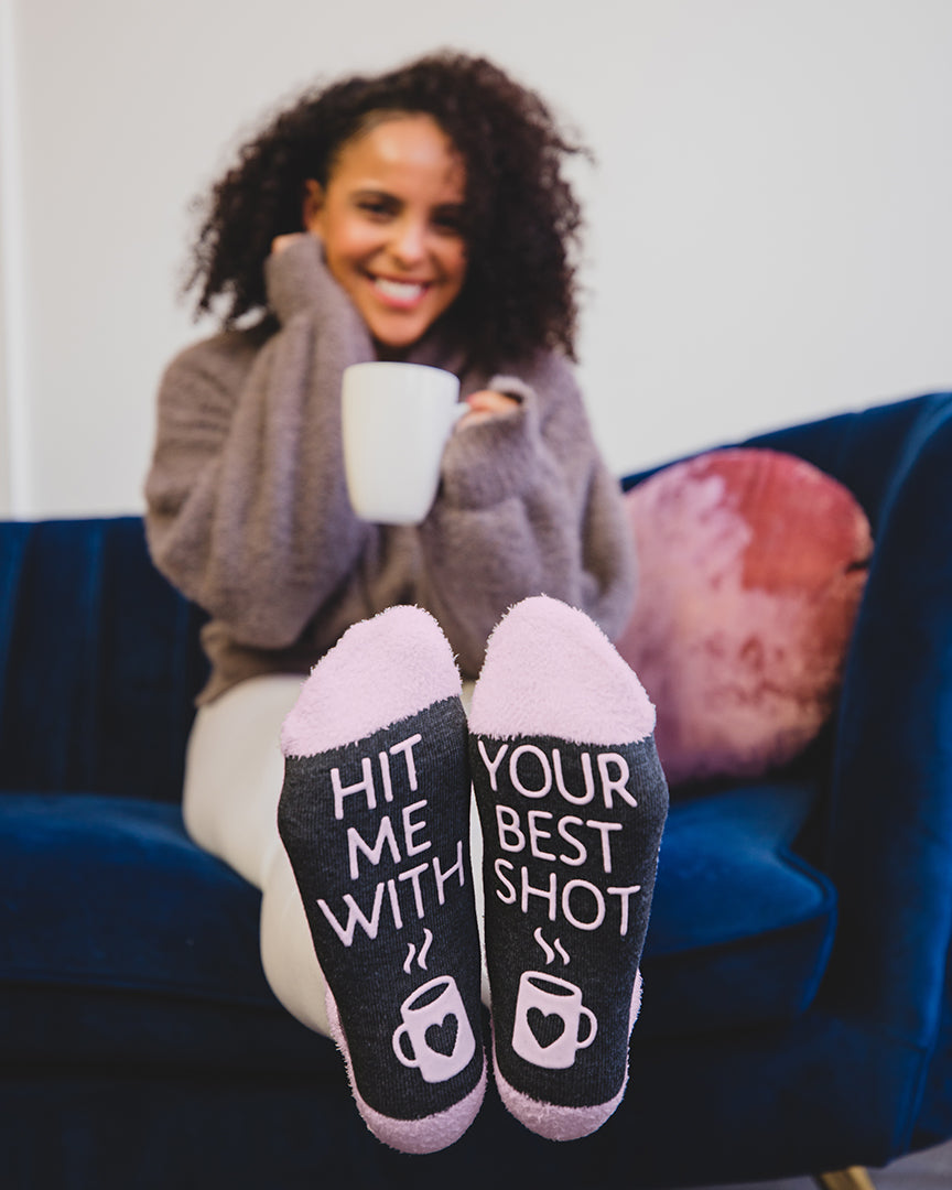 Women's Coffee Drinker Low-Cut Non-Skid Socks : Color: Dark Gray Heather