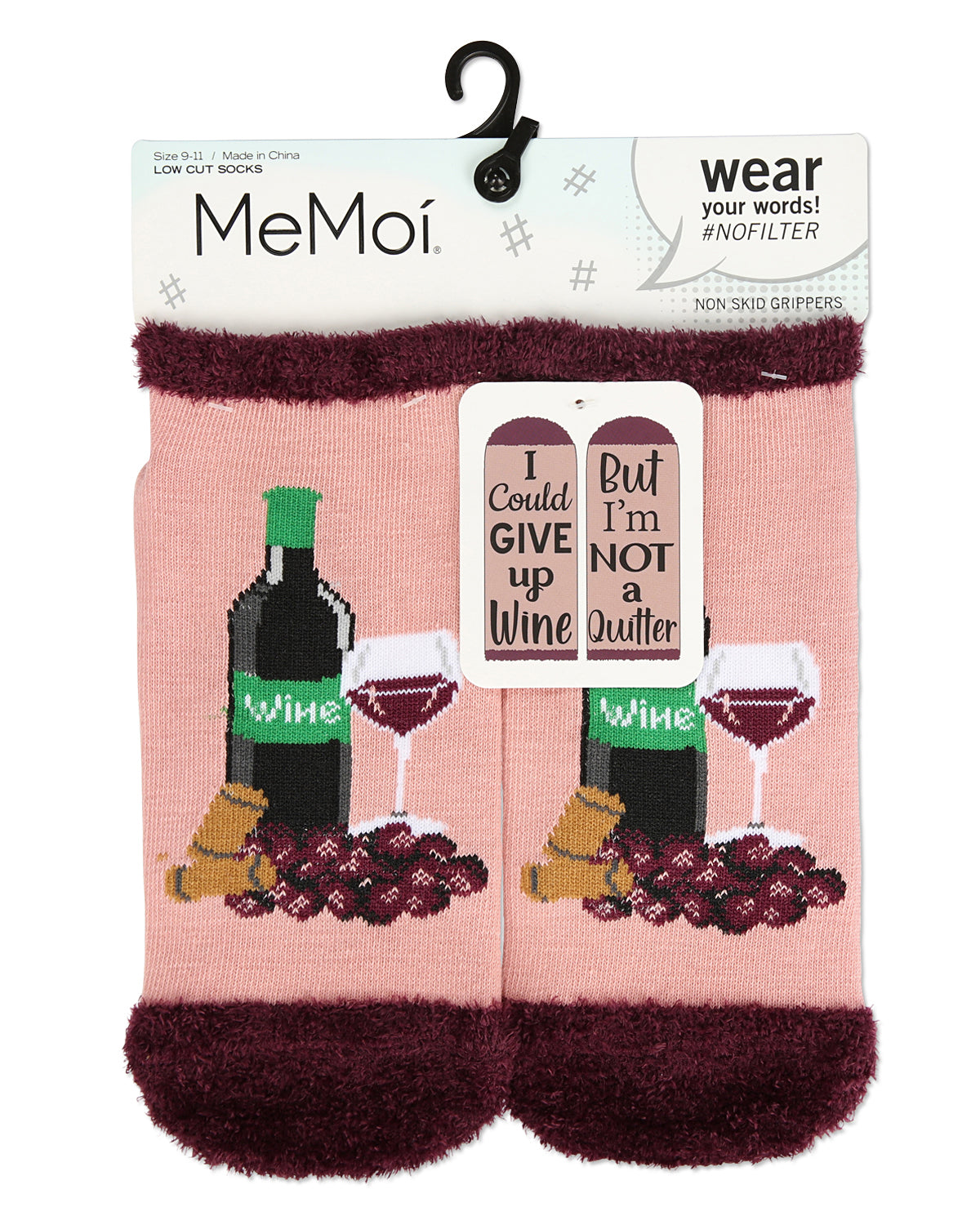 Women's Give Up Wine Low-Cut Non-Skid Socks : Color: Blush