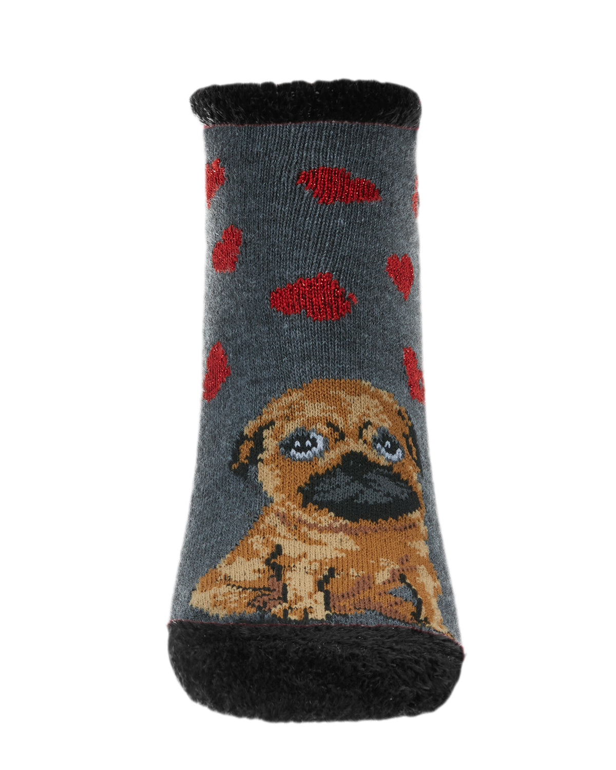 Women's Peace & Love & Pugs Low-Cut Non-Skid Socks : Color: Charcoal Heather