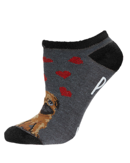Women's Peace & Love & Pugs Low-Cut Non-Skid Socks : Color: Charcoal Heather