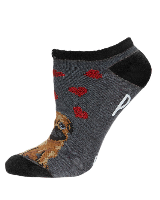 Women's Peace & Love & Pugs Low-Cut Non-Skid Socks : Color: Charcoal Heather