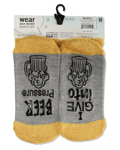 Women's I Give Into Beer Pressure Low-Cut Non-Skid Socks : Color: Medium Gray Heather