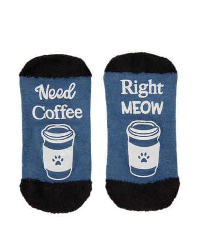 Women's Need Coffee Right Meow Low-Cut Non-Skid Socks : Color: Medium Denim Heather