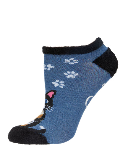 Women's Need Coffee Right Meow Low-Cut Non-Skid Socks : Color: Medium Denim Heather