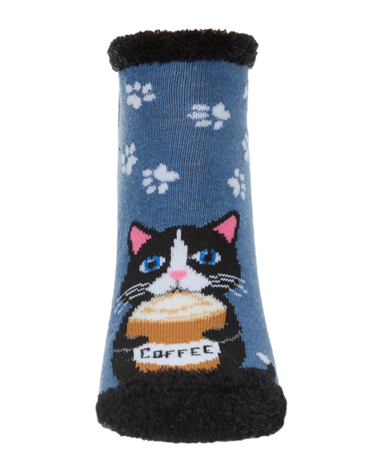 Women's Need Coffee Right Meow Low-Cut Non-Skid Socks : Color: Medium Denim Heather