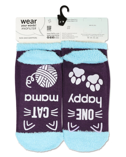 Women's Cat Mama Low-Cut Non-Skid Socks : Color: Blackberry Cordial