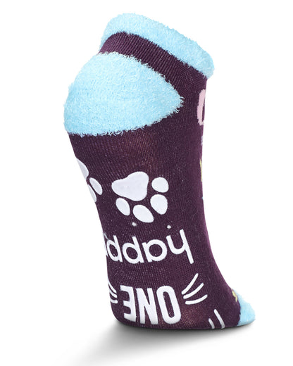 Women's Cat Mama Low-Cut Non-Skid Socks : Color: Blackberry Cordial