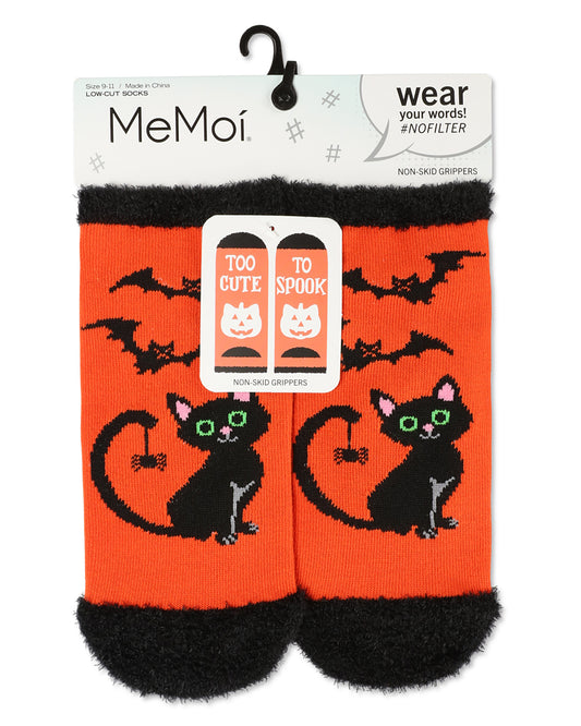 Women's Spooky Cat Low-Cut Non-Skid Socks : Color: Orange